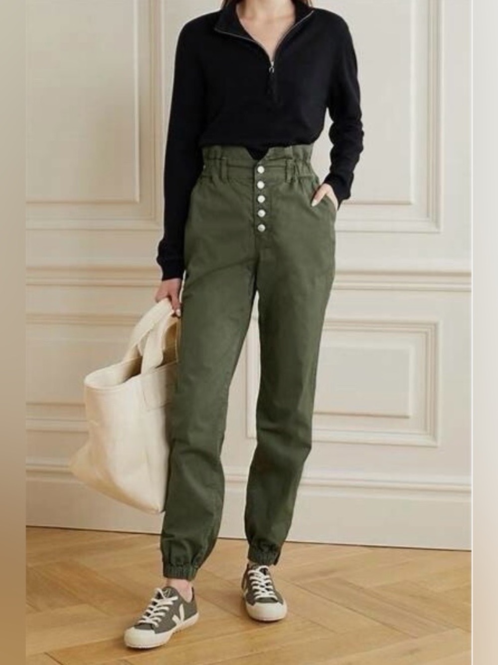 Veronica Beard High-Waist Olive Utility Jogger Pants